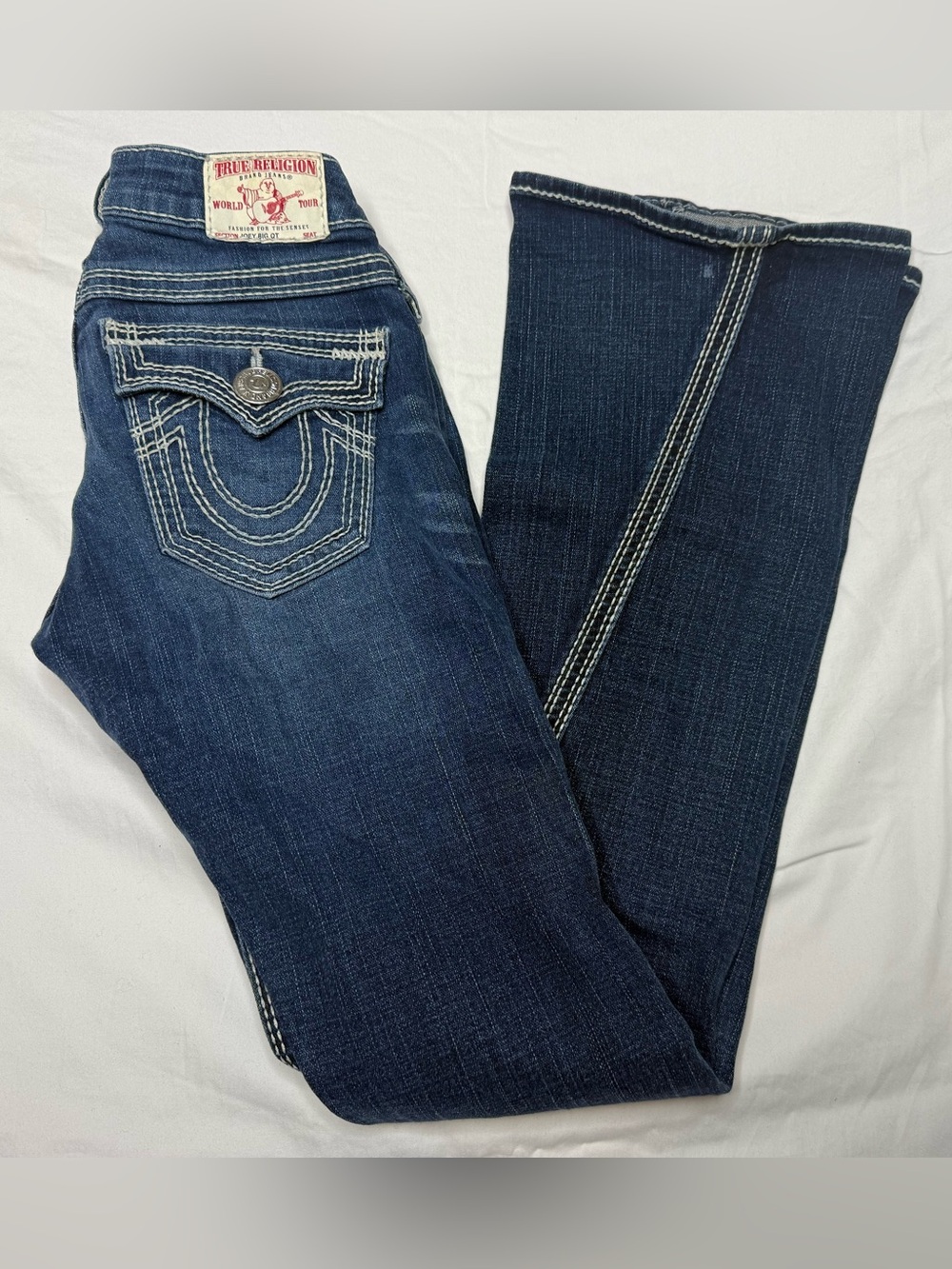 True Religion Joey Big QT Jeans Womens 24 Flare Dark Wash Made USA Y2K